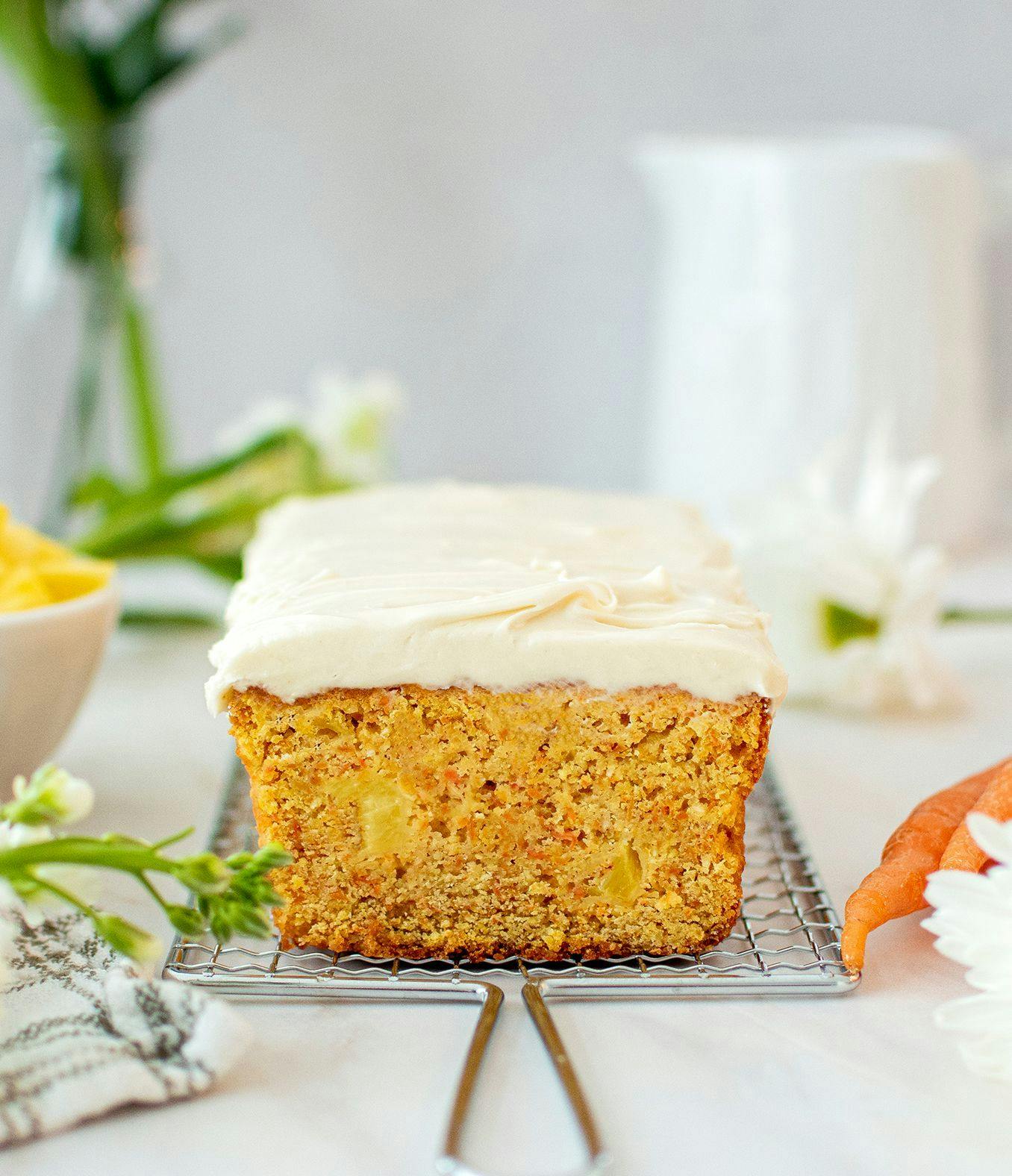 Carrot Cake Bread with frosting.